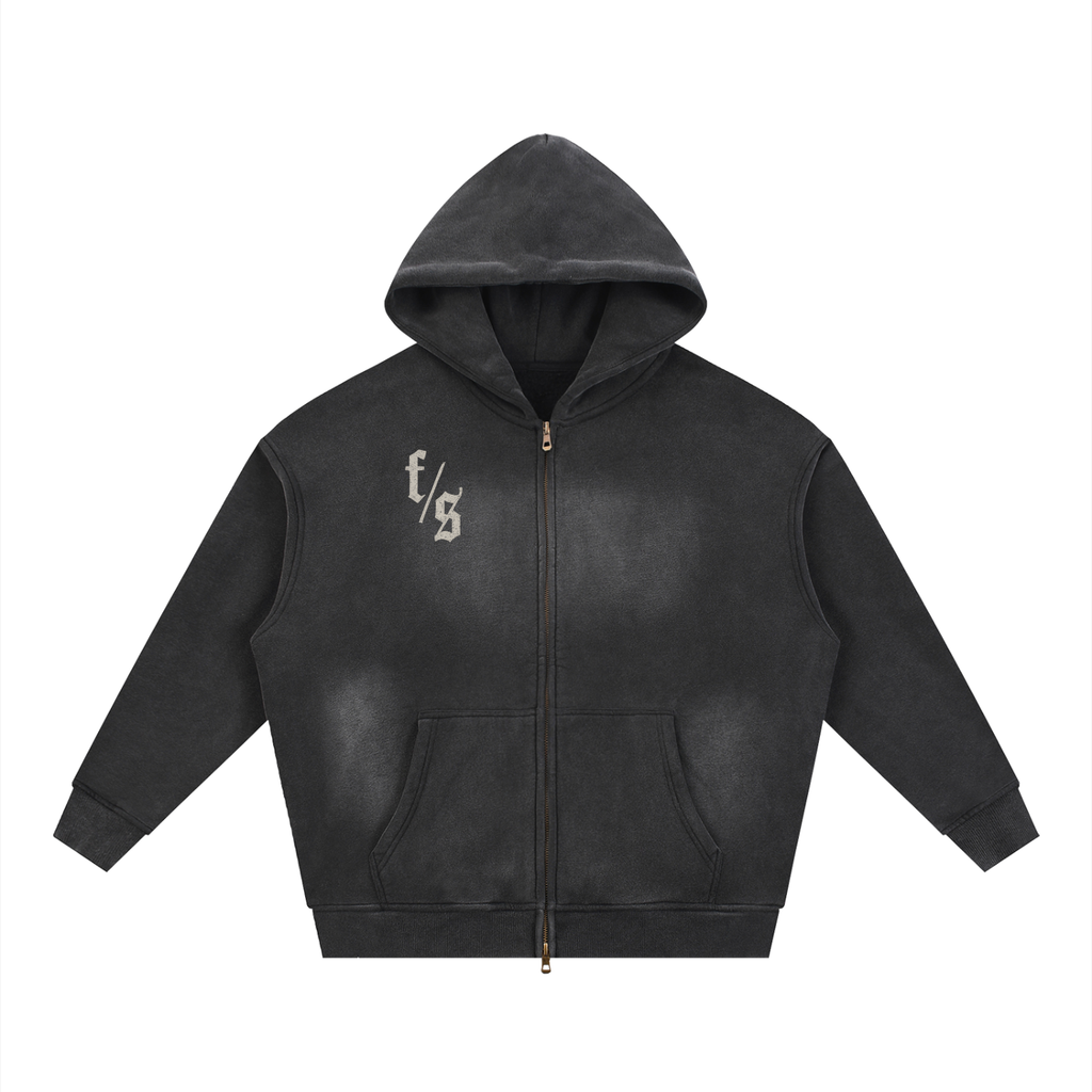 Sunfade Two-way Zipper Boxy Fleece Hoodie
